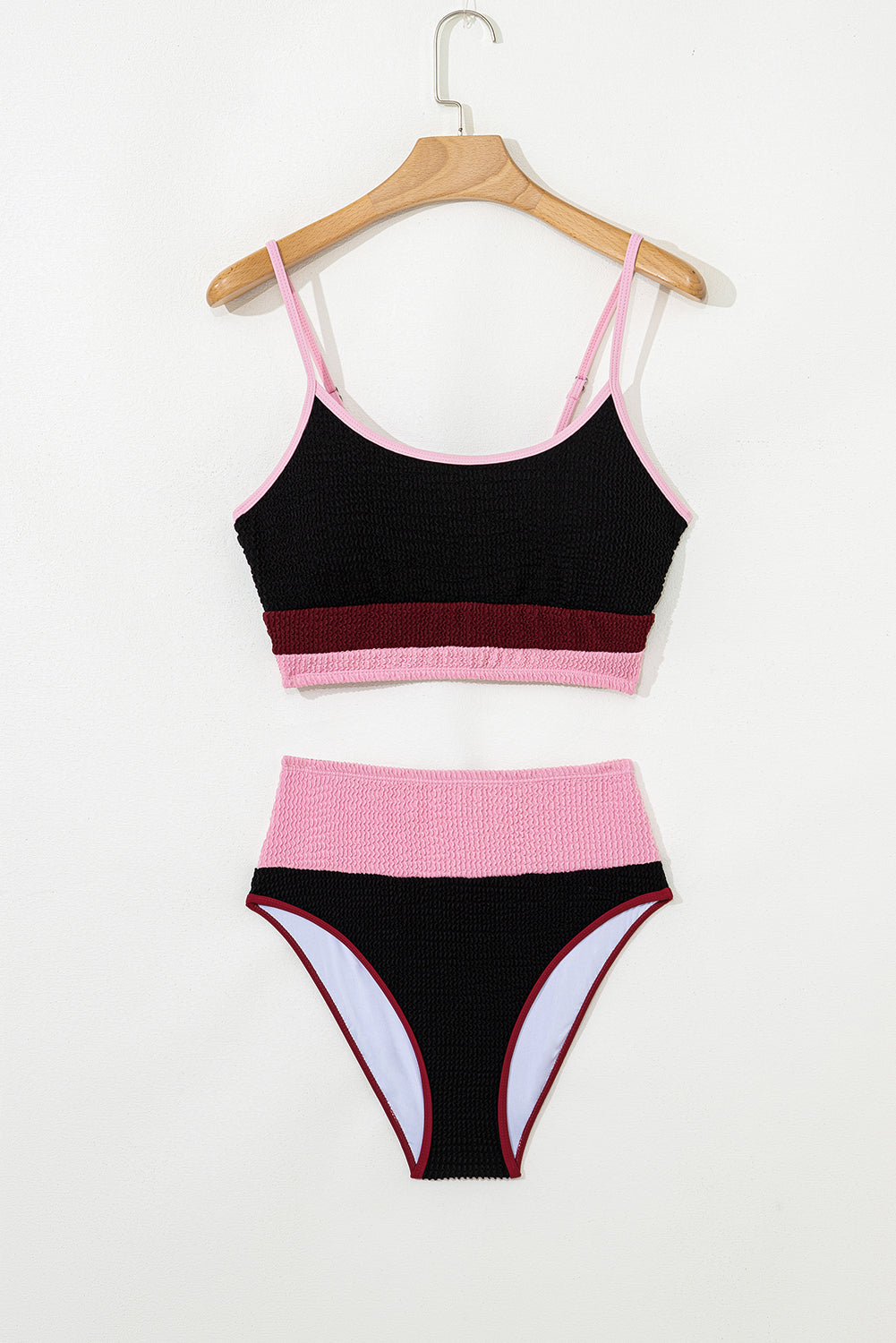 Burgundy Color Block High Waisted Sexy Bikini Set