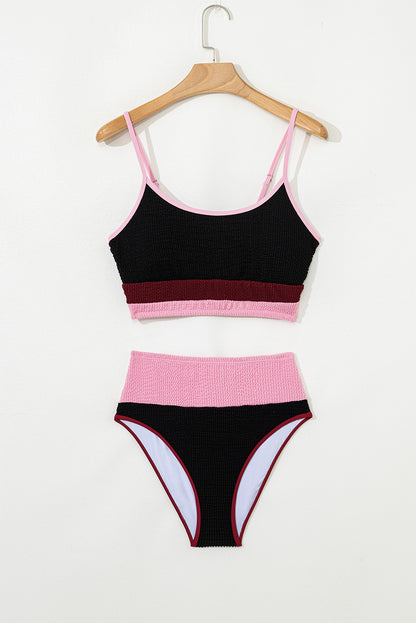 Burgundy Color Block High Waisted Sexy Bikini Set