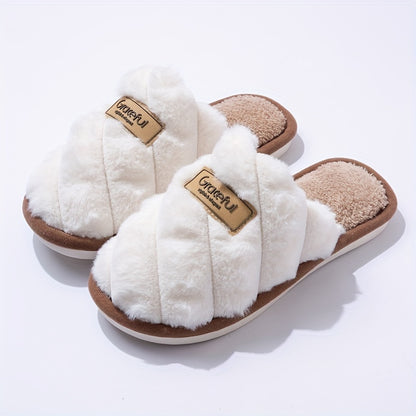 Cozy Plaid Colorblock Slippers for Men & Women - Warm, Non-Slip Indoor Home Shoes with Soft Faux Rabbit Fur Lining