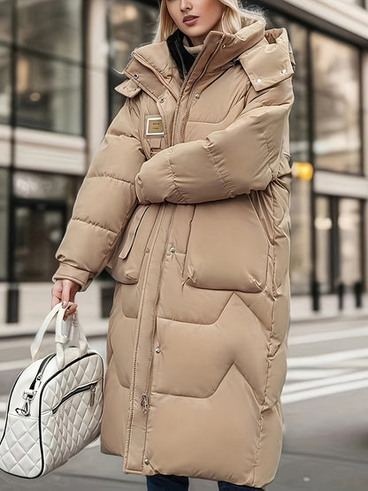 Women's Light Green Long Winter Coat - Warm Casual Padded Jacket with Zippered Pockets, Hood, and Adjustable Drawstrings for Holiday Style, Winter Clothes