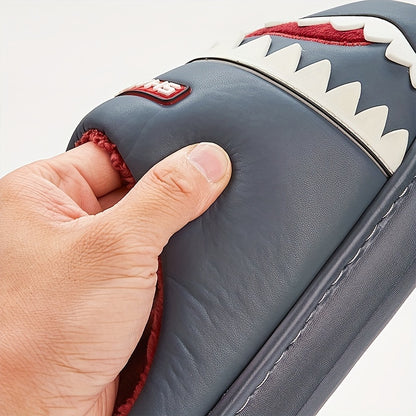 Trendy Animal Shark House Slippers For Women, Warm Lightweight Non-Slip Slip-On Indoor Home Shoes, Closed-Toe Kawaii Slippers Winter