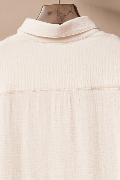 Apricot Crinkled Buttons Maxi Beach Dress with Slits