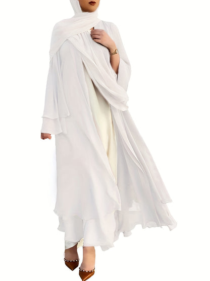 Ramadan Islamic Modest Dress Without Hijab, Long Sleeve Open Front Casual Modest Muslim Dress, Women's Clothing