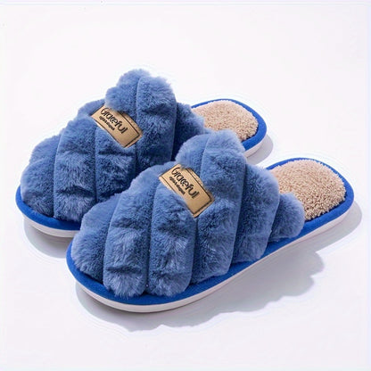 Cozy Plaid Colorblock Slippers for Men & Women - Warm, Non-Slip Indoor Home Shoes with Soft Faux Rabbit Fur Lining