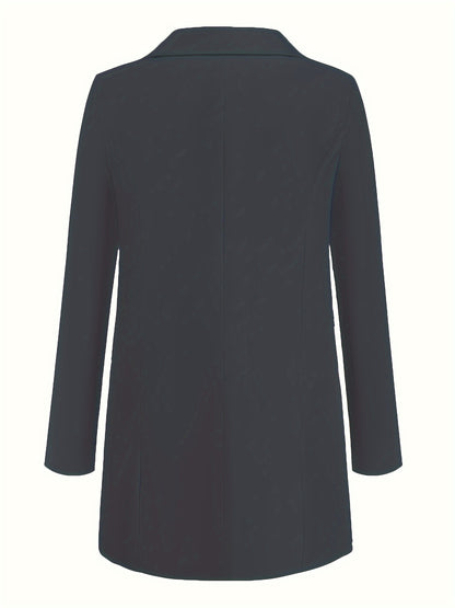 Stylish Blue Open Front Blazer for Women - Slim Fit, Long Sleeve, Casual Office & Work Jacket with Pockets, Lightweight Polyester, Machine Washable, Spring/Summer/Fall Wear, Casual Office Wear | Slim Fit Jacket | Glossy Finis