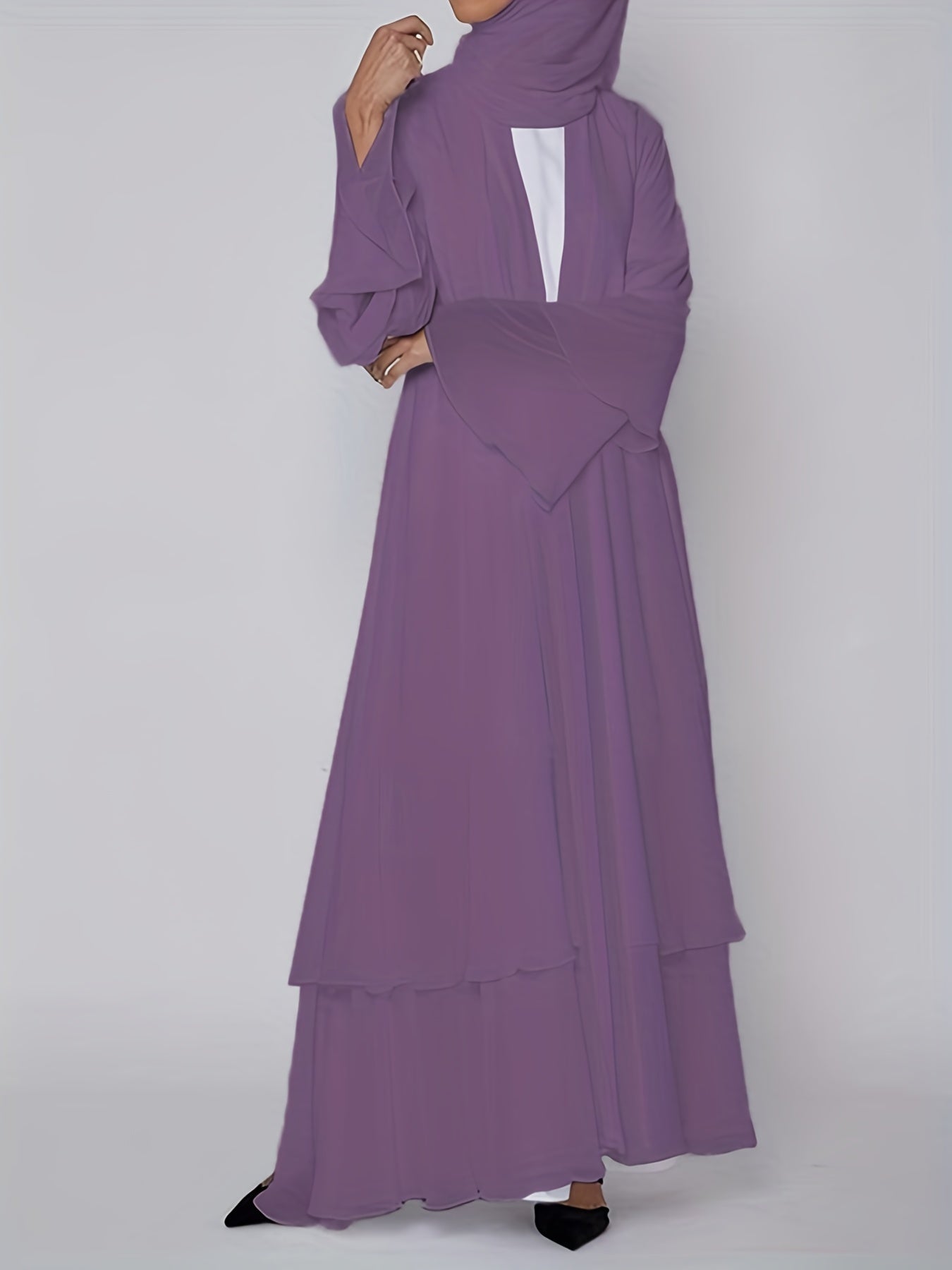 Ramadan Islamic Modest Dress Without Hijab, Long Sleeve Open Front Casual Modest Muslim Dress, Women's Clothing