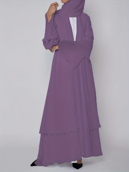 Ramadan Islamic Modest Dress Without Hijab, Long Sleeve Open Front Casual Modest Muslim Dress, Women's Clothing