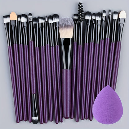 20-Piece Hypoallergenic Makeup Brush Set with Nylon Bristles - Luxe Palm Brushes for Foundation, Blush, Eye Shadow, Eyebrow, & Lip, All Skin Types, ABS Rod - Professional & Beginner Kit, Travel-Friendly