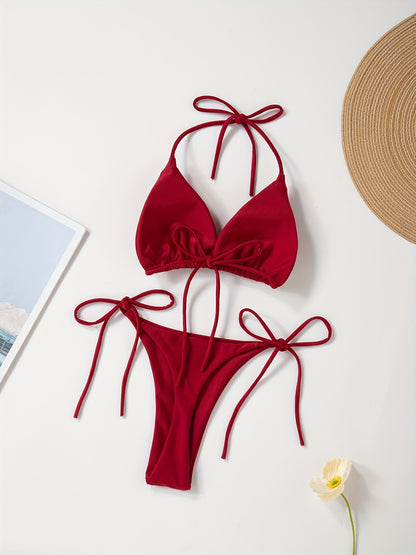 Women's 2 Piece Set Bikini, Halter Bra, V String Bottoms, Women's Swimwear & Clothing