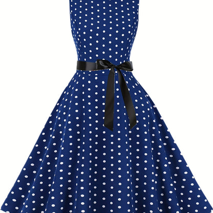 Women's Chic Sleeveless Polka Dot Dress - Vintage-Inspired Summer Sundress With Breathable Fabric, Perfect for Vacation Parties & Spring/Summer Celebrations