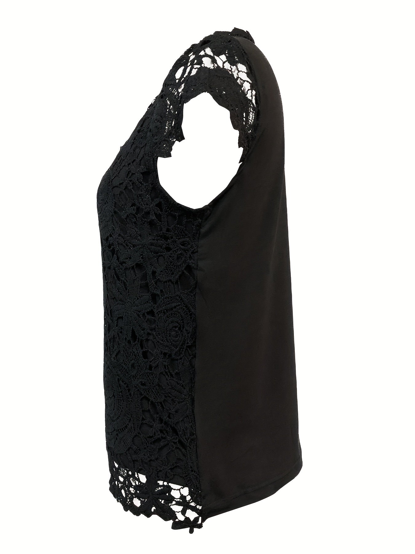 Solid Lace Short Sleeve Top, Versatile Blouse For Spring & Summer, Women's Clothing