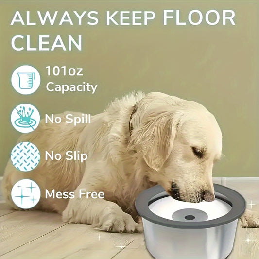 Stainless Steel Dog Water Bowl with Floating Disk Design, Anti-Spill Non-Wet Mouth Pet Drinking Bowl, Slow Feeder Water Dispenser for Dogs, Portable for Vehicle/Outdoor/Indoor Use