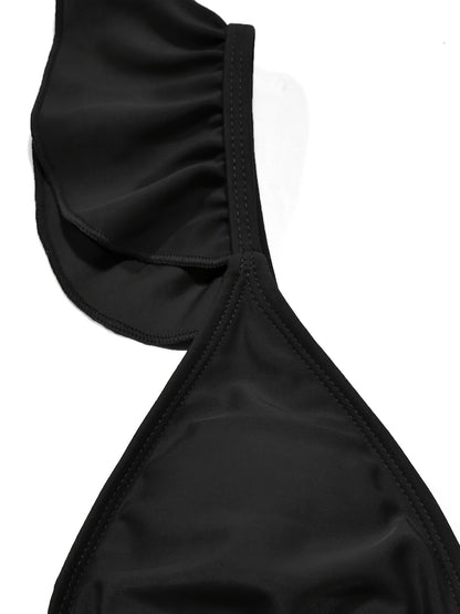Flirty Ruffled 3-Piece Swimsuit Set - Ultra-Stretch Bikini with Adjustable Tie Back & Flowy Skirt Cover Up - Stylish Womens Swimwear for a Chic Beach Look