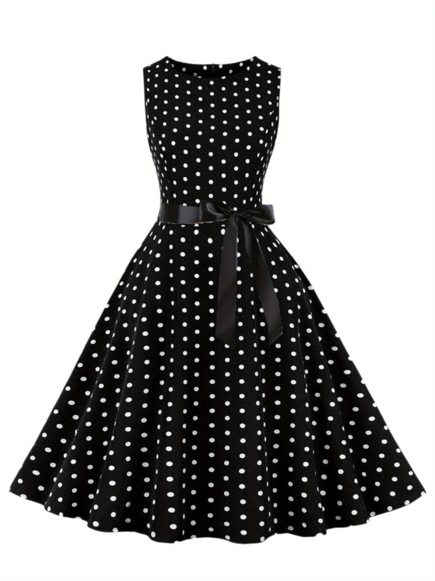 Women's Chic Sleeveless Polka Dot Dress - Vintage-Inspired Summer Sundress With Breathable Fabric, Perfect for Vacation Parties & Spring/Summer Celebrations
