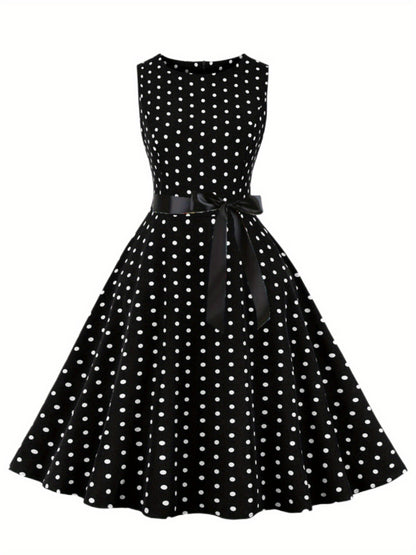 Women's Chic Sleeveless Polka Dot Dress - Vintage-Inspired Summer Sundress With Breathable Fabric, Perfect for Vacation Parties & Spring/Summer Celebrations