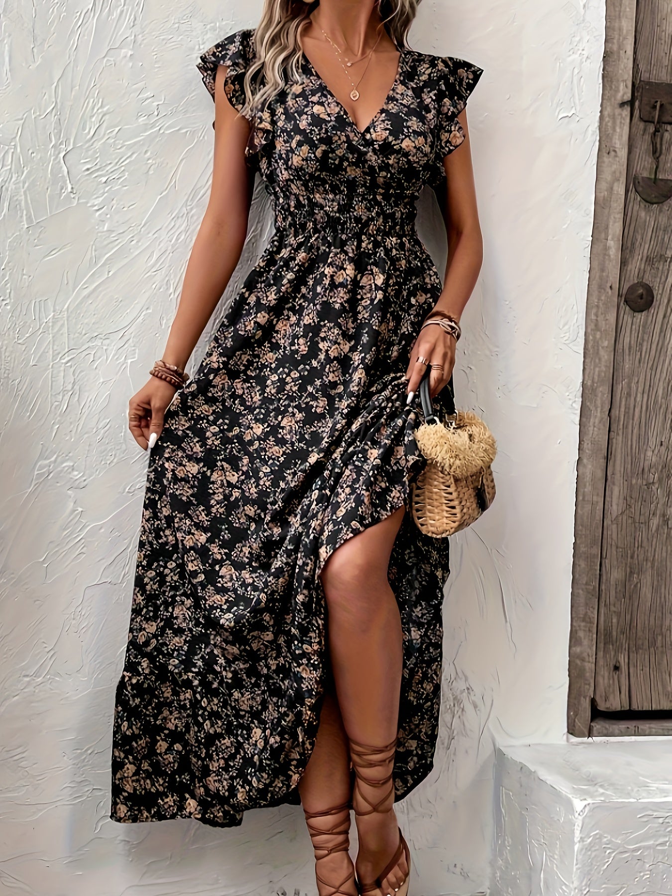Floral Print Ruffled A-Line Dress