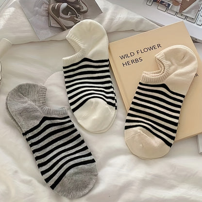 4 Pairs of Comfortable Invisible Striped Low Cut Socks - No Show & Liner Socks for Women with Simple, Lightweight, Breathable Design - Perfect for Casual Wear, Sports, and Dressing Up