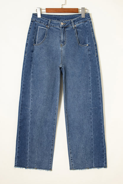 Ashleigh Blue Stitched Raw Hem Wide Leg Loose Jeans