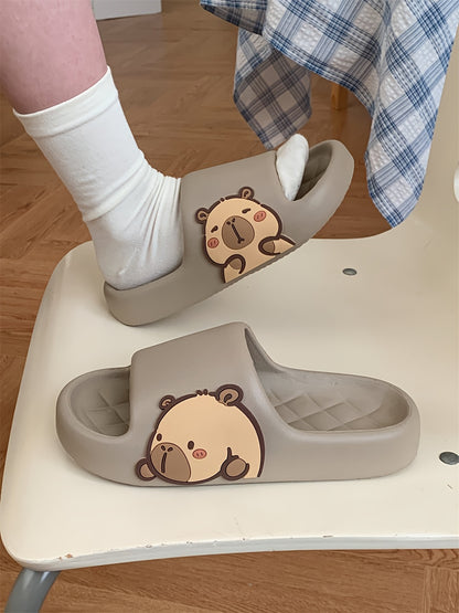 XIXITIAO Cute Cartoon Bear EVA Slides for Men & Women - Non-Slip Summer Slippers, White with Adorable Brown Bear Design, Lightweight & Comfortable for Indoor/Outdoor Use, Casual Wear | Playful Design | Slipresistant Sole, Bea