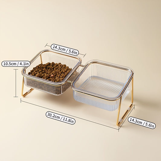 Transparent Double Cat Bowl With Vertical Design For Easy Feeding And Hydration - Ideal Pet Supplies For Cats