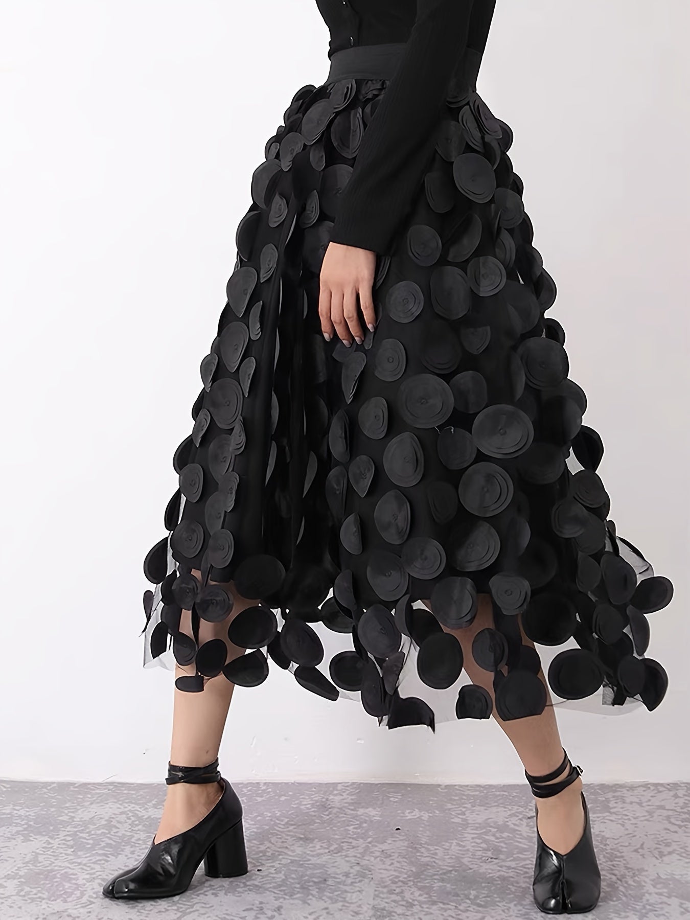 Applique High Waist Skirts, Elegant Maxi Skirts For Spring & Summer, Women's Clothing