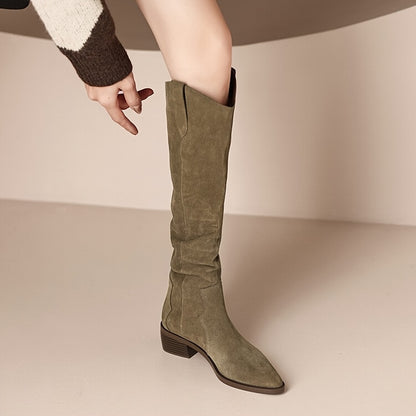 Women's Vintage Western Cowboy Boots - Knee-High Pull-On Boots with Chunky Heels, Slip-Resistant PU Outsole - Western Booties for Women, Country Western Events & Everyday Outfits - by Ylxhoa, Cowboy Accessories, Casual Wear,