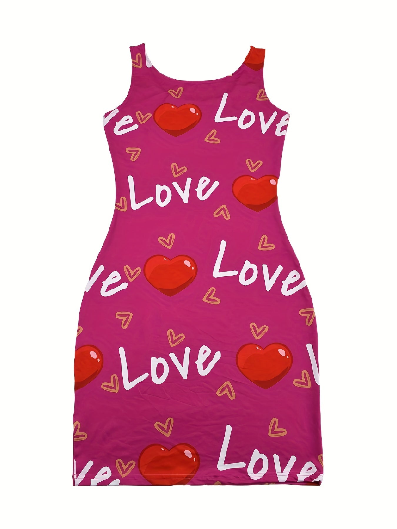 Heart & Letter Print Tank Dress, Casual Sleeveless U Neck Slim Dress, Women's Clothing