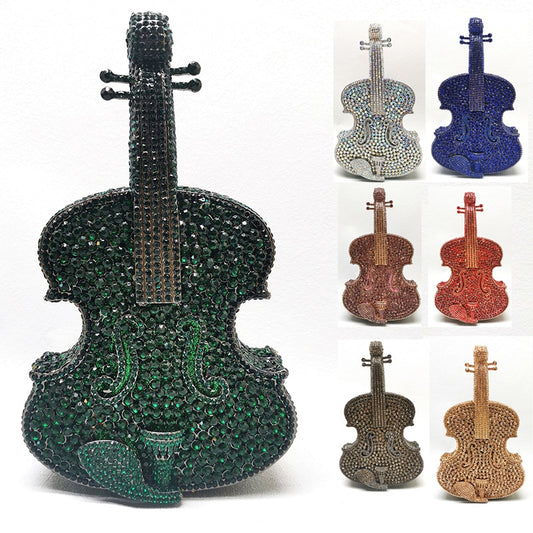 12 Colors Violin-Shape Rhinestone Evening Bag Designer Luxury Women Metal Wedding Bridal Clutches Lady Girls Diamonds Purses