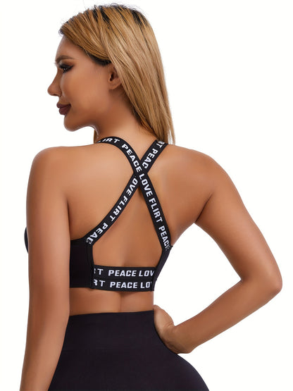 2-Pack Backless Crop Top Sports Bras for Women, Comfort Fit Letter Print Gym Activewear with Crop Top Lingerie Design
