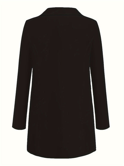 Stylish Blue Open Front Blazer for Women - Slim Fit, Long Sleeve, Casual Office & Work Jacket with Pockets, Lightweight Polyester, Machine Washable, Spring/Summer/Fall Wear, Casual Office Wear | Slim Fit Jacket | Glossy Finis