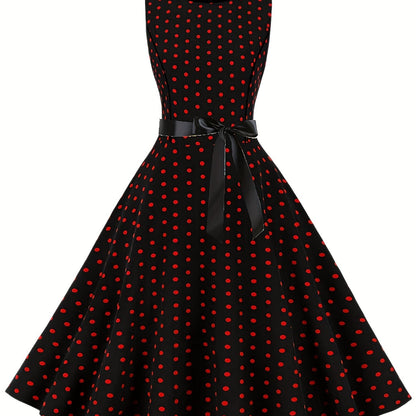 Women's Chic Sleeveless Polka Dot Dress - Vintage-Inspired Summer Sundress With Breathable Fabric, Perfect for Vacation Parties & Spring/Summer Celebrations