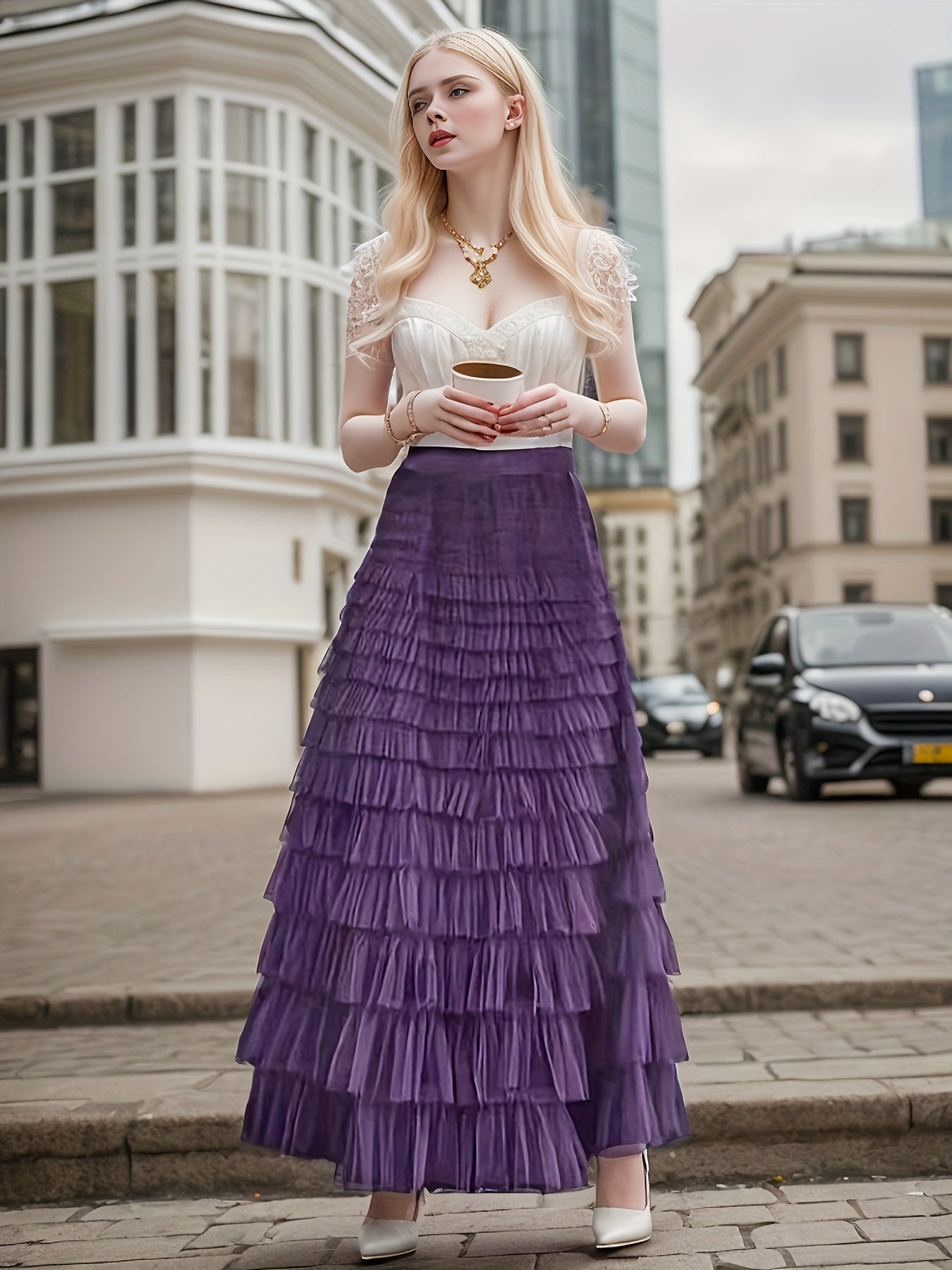 Multilayer Ruffles Tulle Skirt, Casual Fluffy Skirt For Spring & Summer, Women's Clothing