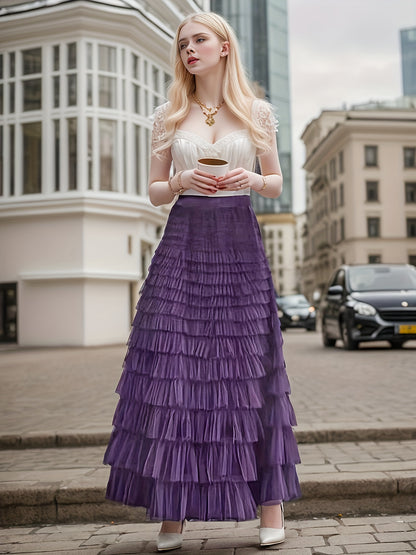 Multilayer Ruffles Tulle Skirt, Casual Fluffy Skirt For Spring & Summer, Women's Clothing