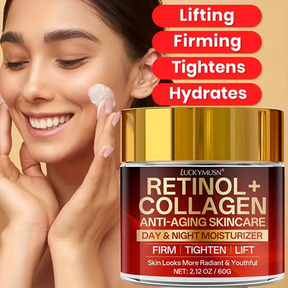 [Retinol Collagen Cream] Retinol Collagen Cream | Hydrates, Tightens, And Lifts Drooping Skin, Enhances Elasticity, Balances Skin Tone, Includes Hyaluronic Acid, Vitamin C, And Peptides, For All Skin Types