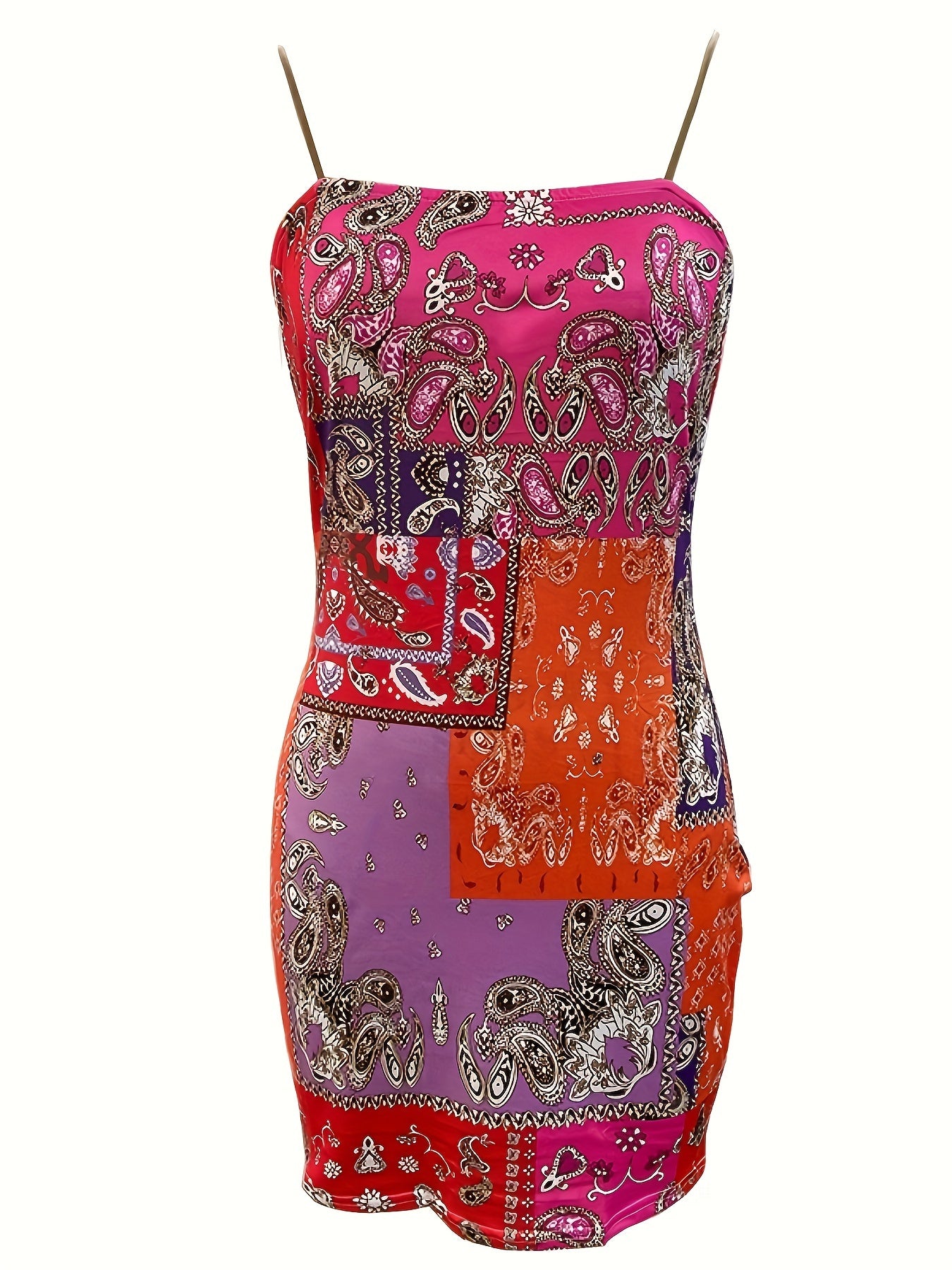 Vibrant Paisley Print Bodycon Mini Dress for Women - Sexy Off-Shoulder, Sleeveless, Stretchy Polyester Blend, Machine Washable, Party Wear Dress|Offshoulder Dress|Semitransparent Material