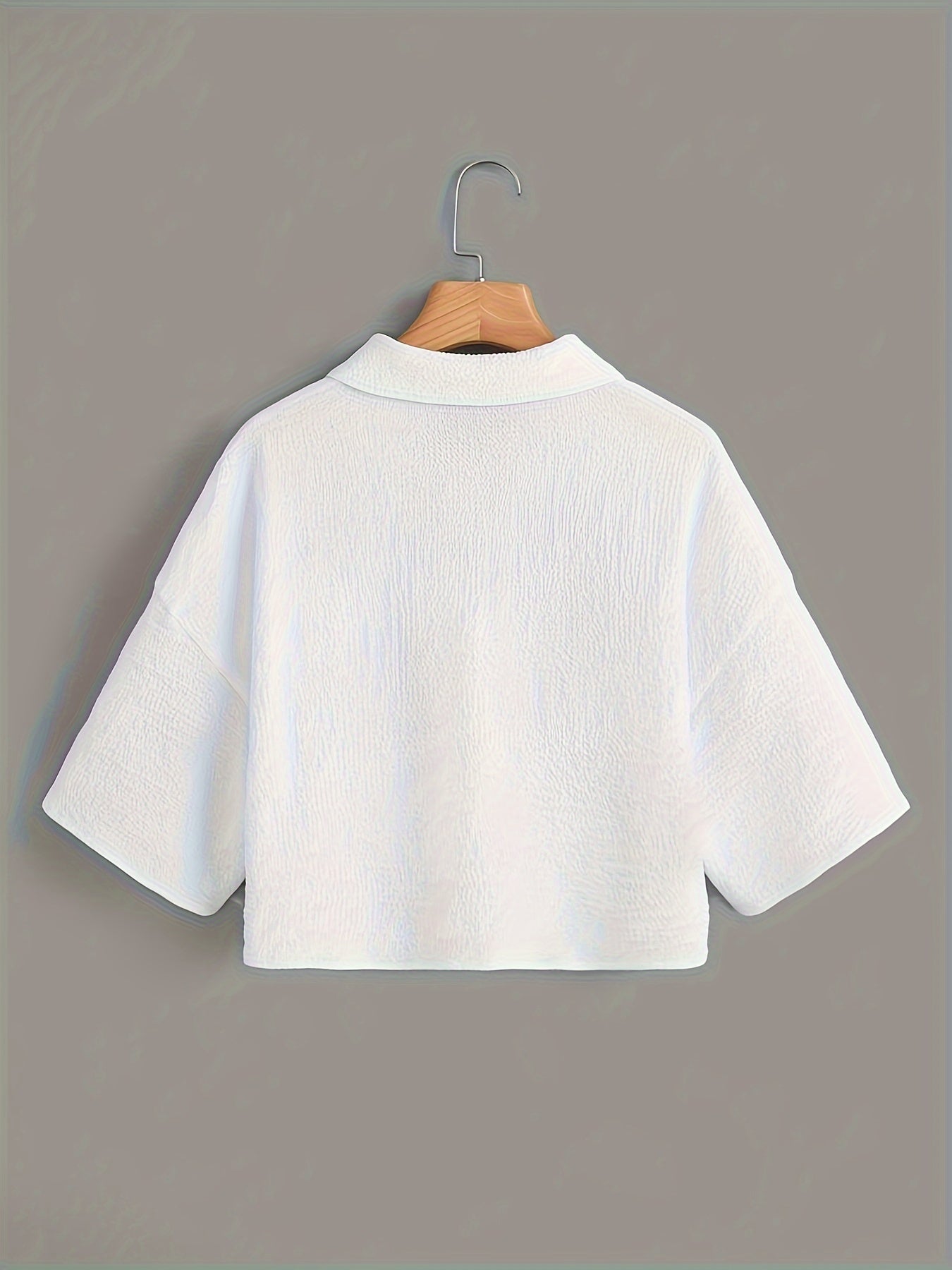 Button Front Crop Blouse, Casual Short Sleeve Blouse For Spring & Summer, Women's Clothing