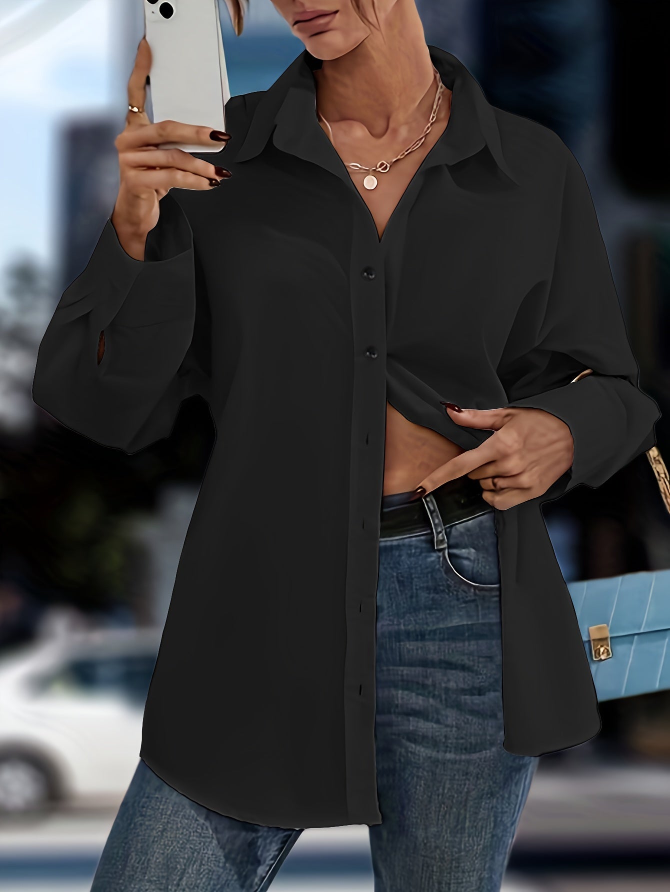 Chic Cut Out Blouse with Tied Detail - Flattering Long Sleeve Design for Spring & Fall - Versatile Womens Fashion Clothing