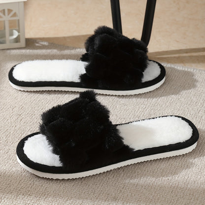 [Plush Slippers] Comfortable Plush Women's Slippers | Non-Slip, Breathable, Open-Toe Indoor Floor Slippers for Autumn And Winter, Suitable for All Seasons