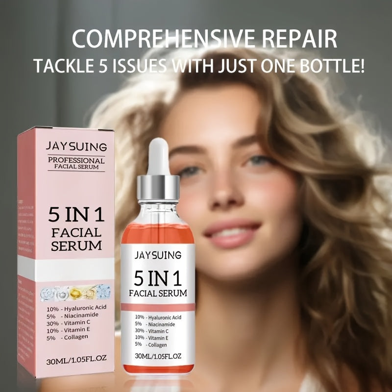 [Hyaluronic Acid Serum] JAYSUING 2pcs 5-in-1 Facial Serum - Hyaluronic Acid, Collagen, Niacinamide, Vitamin C & E, Moisturizing, Pore Minimizing & Oil Control, Hypoallergenic for All Skin Types, 30ml Each