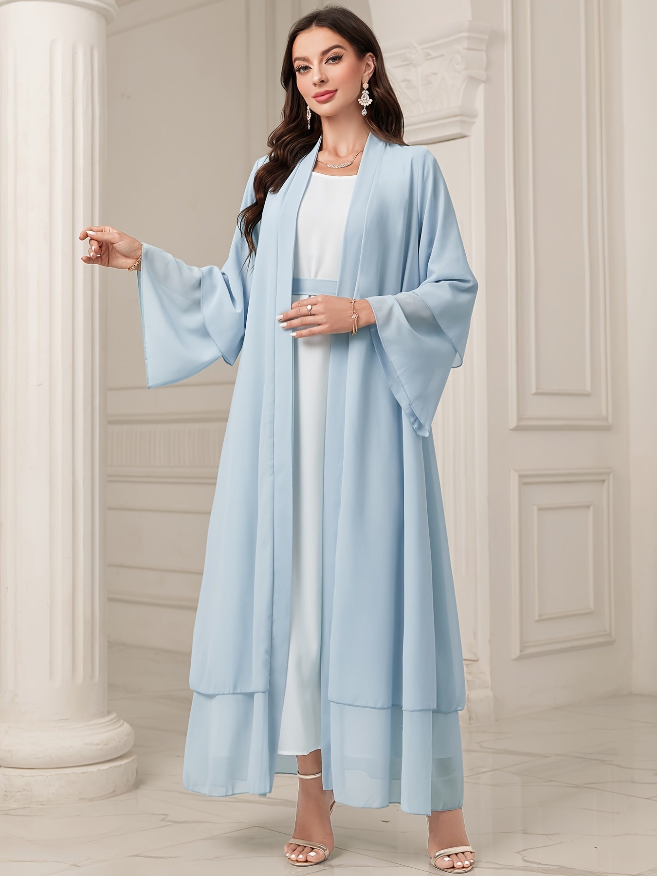 Ramadan Islamic Modest Dress Without Hijab, Long Sleeve Open Front Casual Modest Muslim Dress, Women's Clothing