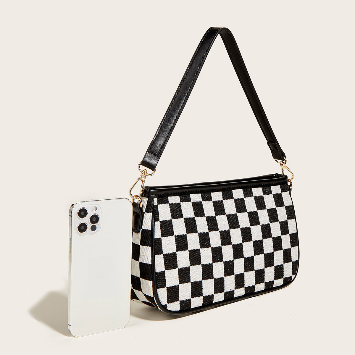 Fashion Personality Commuter All-Match Black And White Contrast Color Checkerboard Underarm Bag Girl Simple Temperament Women's Bag