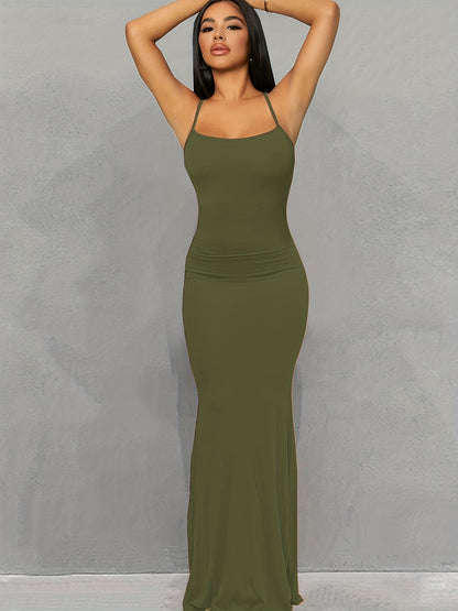 Women's Casual Lounge Slip Long Dress, Sexy Sleeveless Backless Bodycon Maxi Dress, Women's Clothing