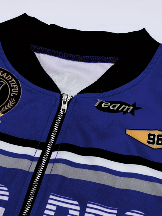 Elegant Color-Block Motorcycle Jacket for Women - Loose Fit, Slimming Baseball Style, Polyester, Machine Washable, Middle East Special Project Style, ALL/Global/All