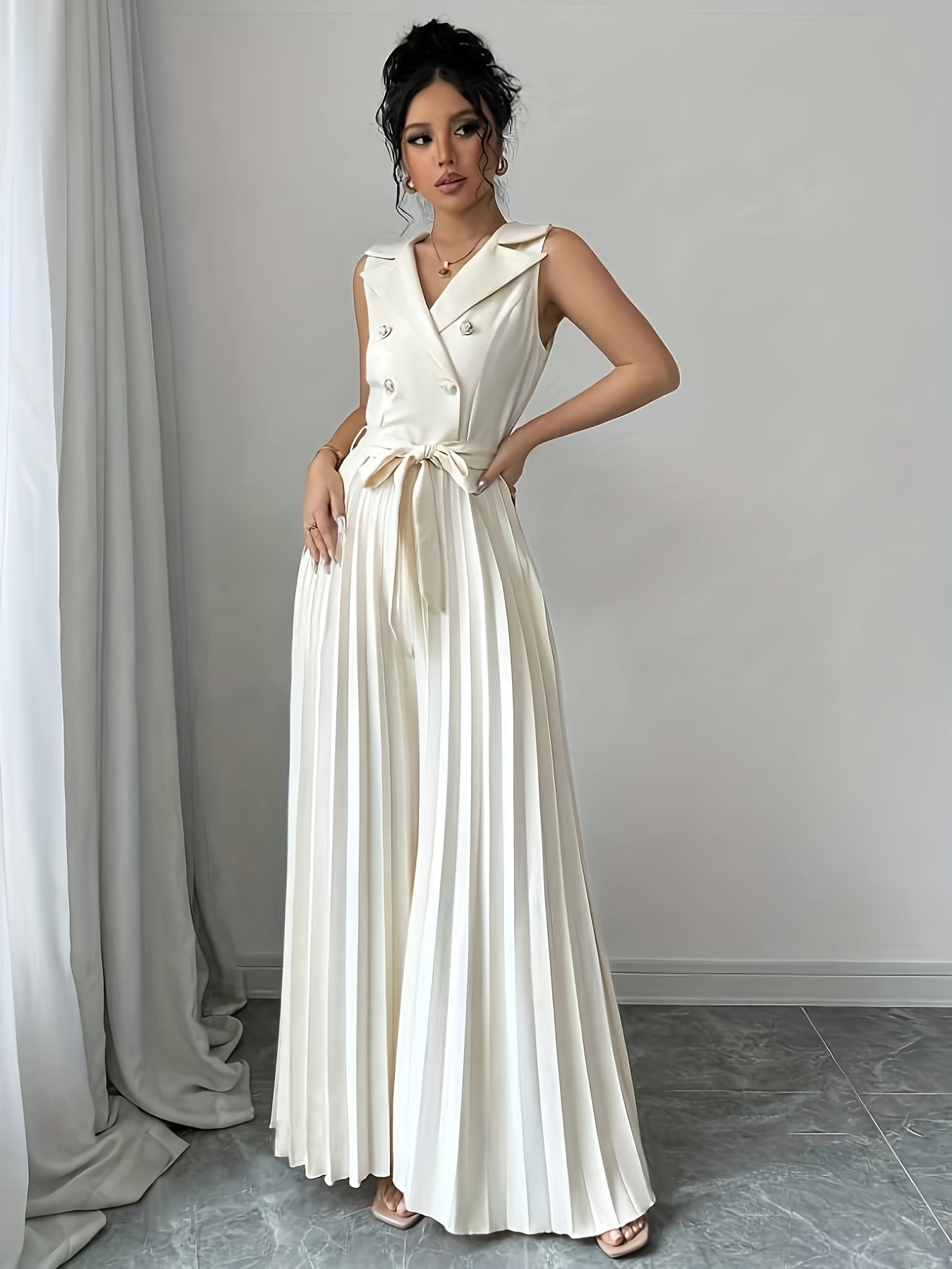 Double-Breasted Pleated Jumpsuit (Horizontal Orientation) YY1225006