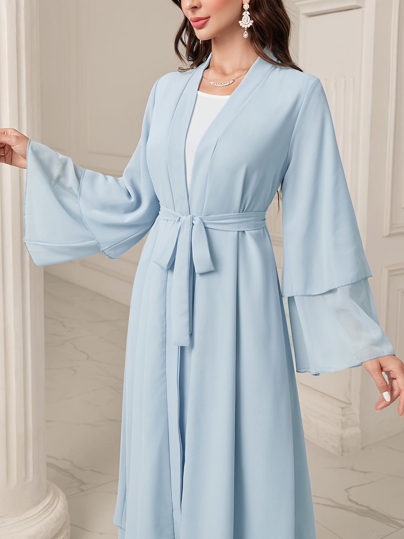 Ramadan Islamic Modest Dress Without Hijab, Long Sleeve Open Front Casual Modest Muslim Dress, Women's Clothing