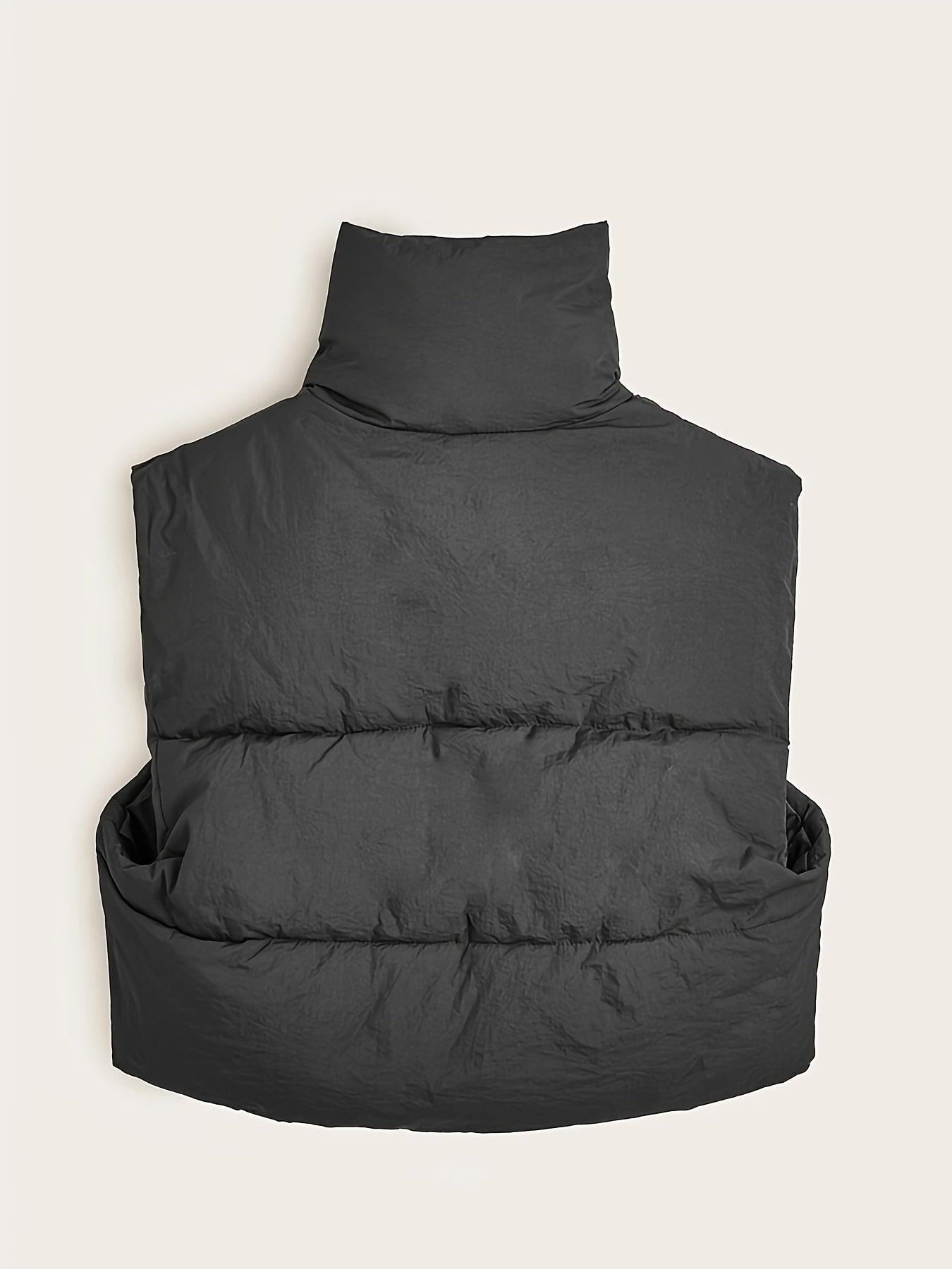 Women'S Elegant High-Neck Padded Vest with Drawstring Detail - Solid Color, Thick Warm Winter Sleeveless Jacket Vest, Casual Streetwear Style, 200g/m² Fabric Weight, Autumn/Winter Essential