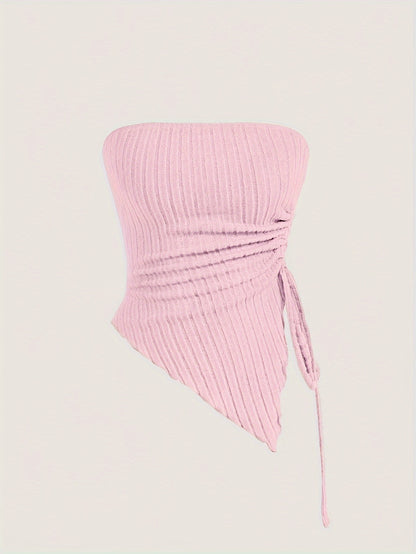 Siamese Cat Print Women's Drawstring Off-Shoulder Asymmetrical Hem Tank Top