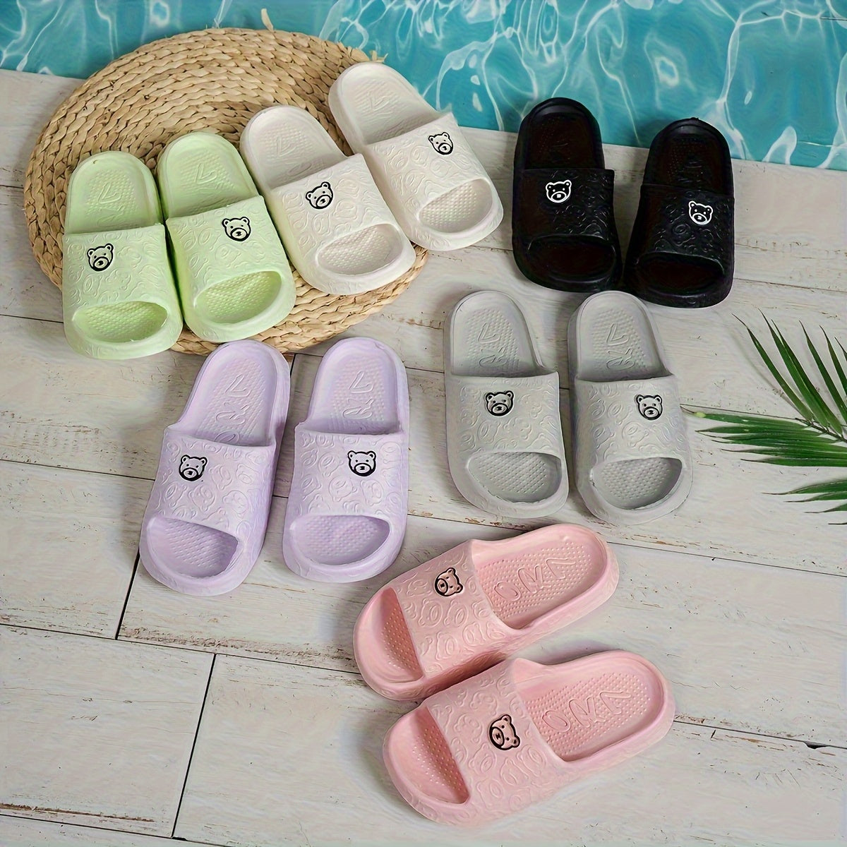[Comfortable Slippers] Comfortable Non-Slip EVA Women's Slippers | Thick-Soled Bear Design - Pink, Indoor/Outdoor Sandals for Beach and Home Use