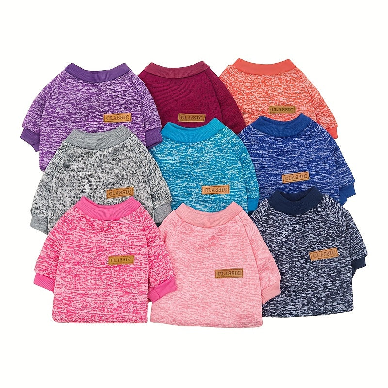 1pc Dog Puppy Knitted Classic Sweater, Warm Fleece Sweater Clothes, Thermal Winter Clothing For Dogs Cats