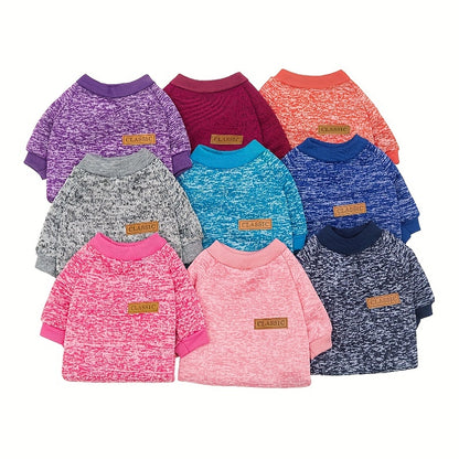 1pc Dog Puppy Knitted Classic Sweater, Warm Fleece Sweater Clothes, Thermal Winter Clothing For Dogs Cats